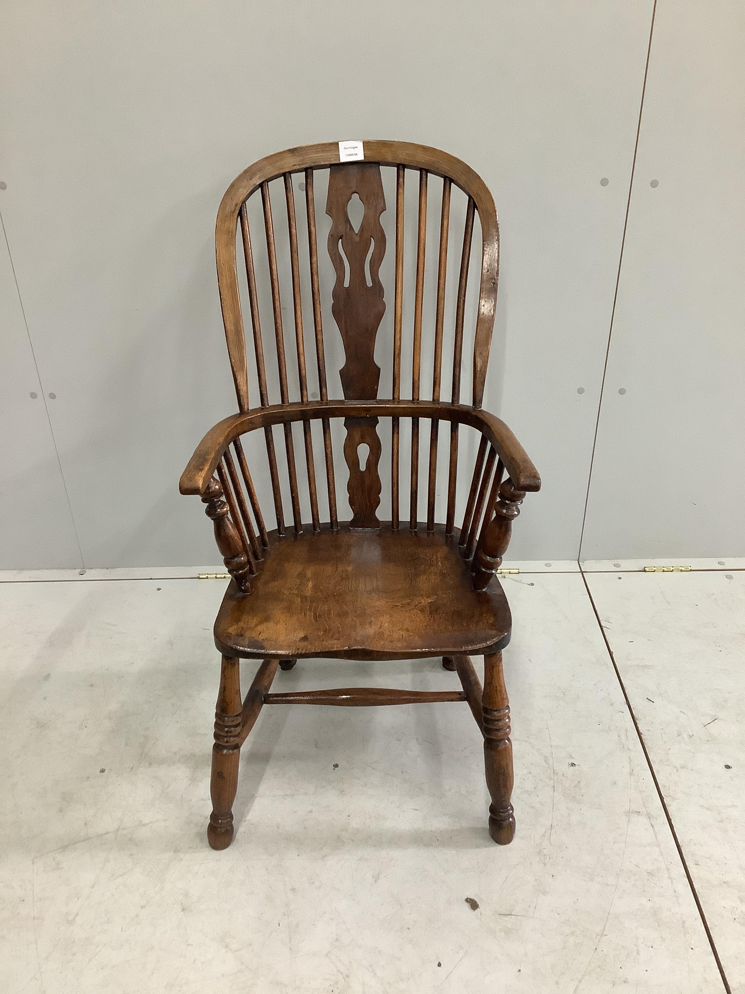 A 19th century elm, ash and beech Windsor armchair, width 47cm, depth 40cm, height 100cm